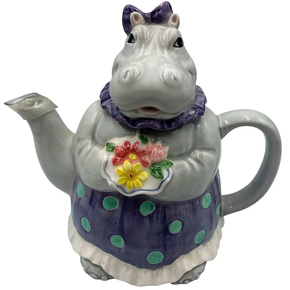 Mary Ann Baker Hippo Teapot Otagiri Japan Hand Painted Ceramic 8